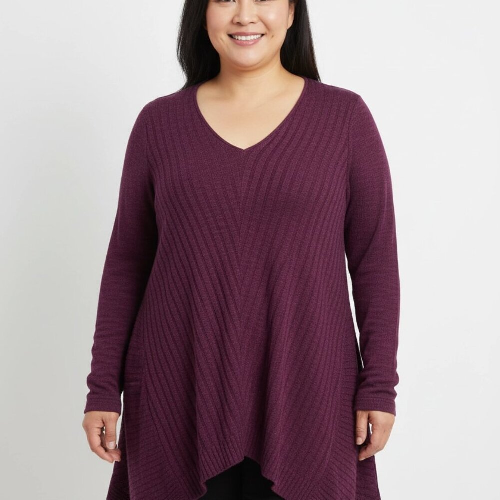 Beatrix Ost Women's Purple Geometric Print Asymmetric Hem Sweater Plus Size XXL